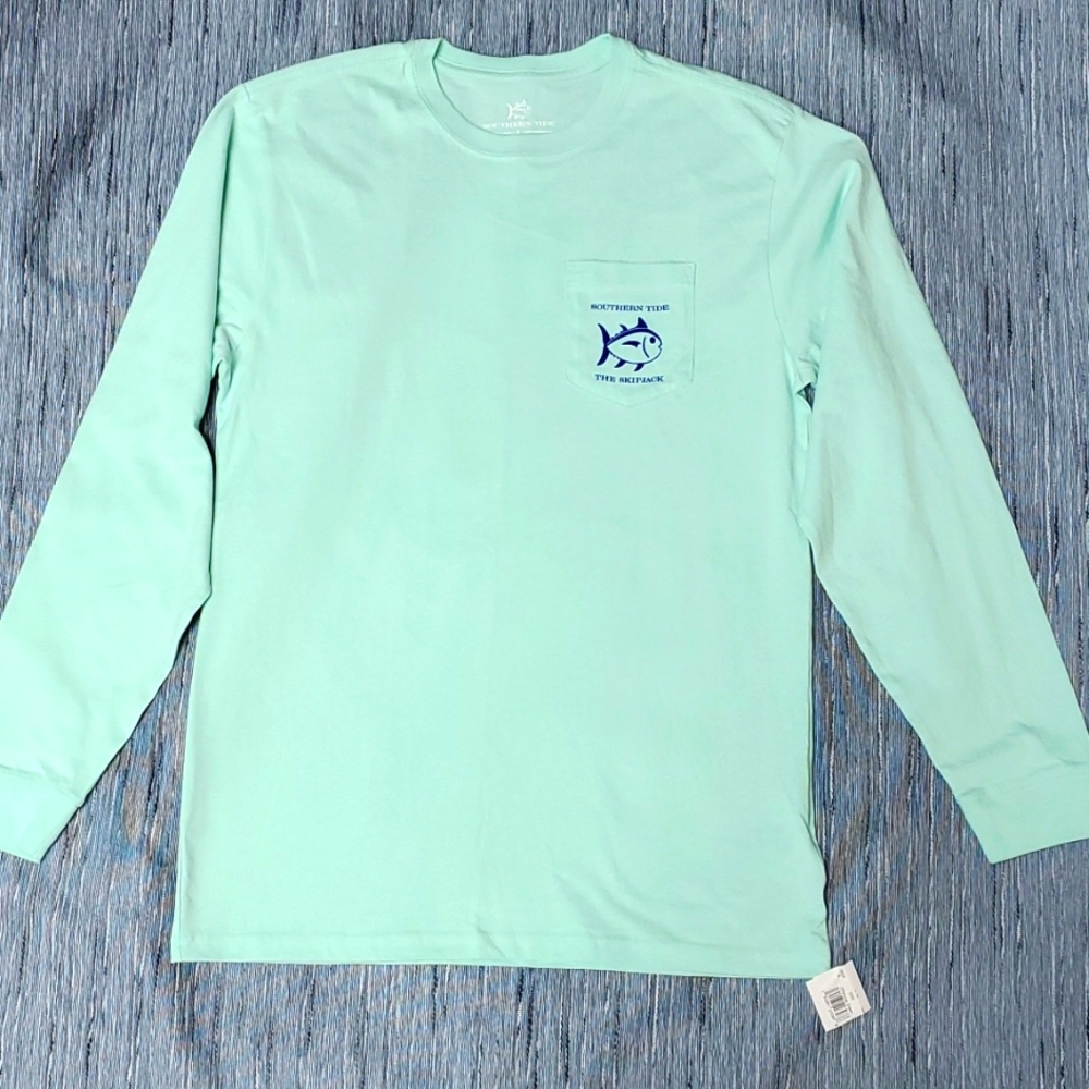 NWT small Southern Tide NANTUCKET seafoam green long sleeve 100% cotton tee